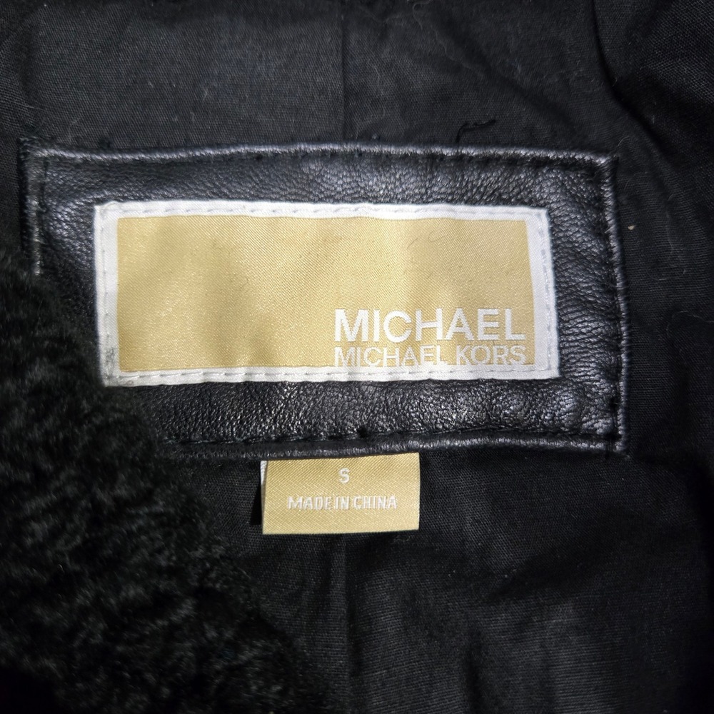 Michael Kors Real Leather Moto Jacket Small Black Asymmetrical‎ Knit Collar Punk - Picture 6 of 11